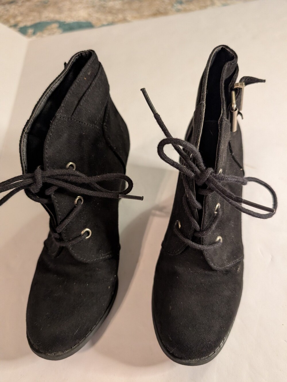 SO Black Lace-Up Ankle Boots with Side Buckle Sz 6.5 Med
